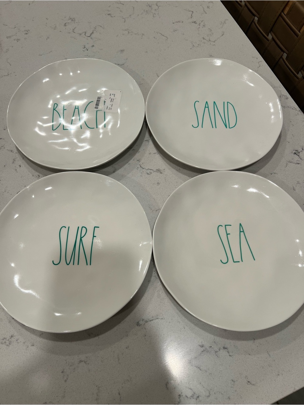 NEW Rae DunWhite Melamine Coastal Plates - Set of 4